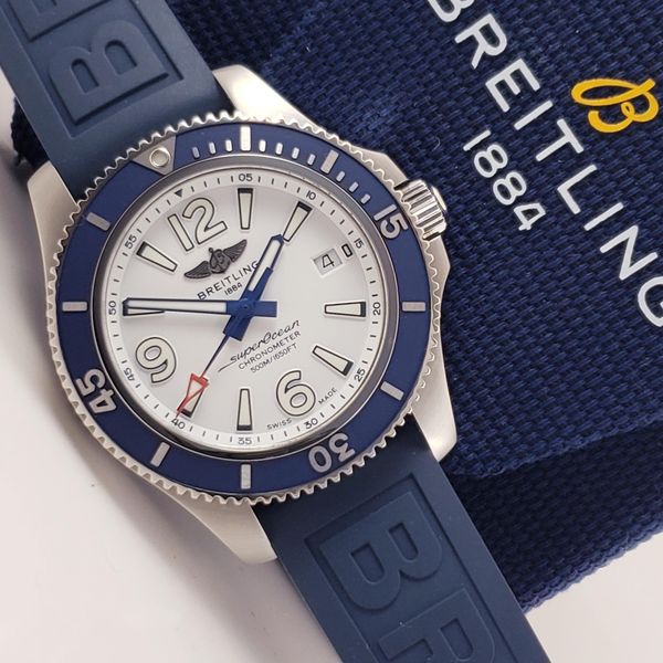 Breitling Superocean II Automatic 42mm White Dial Blue Rubber Strap Watch for Men - A17366D81A1S2 Watches Breitling   