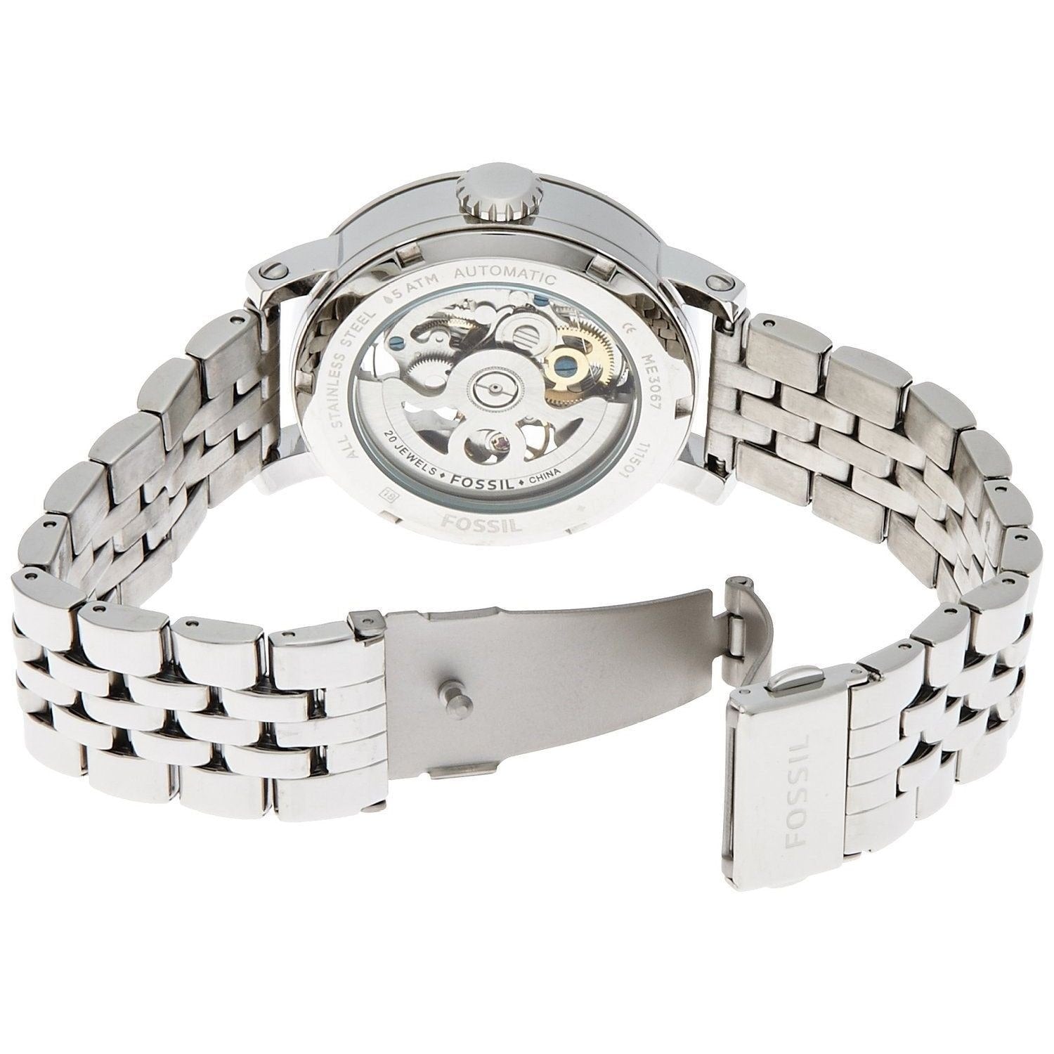 Fossil Boyfriend Automatic Skeleton Silver Dial Silver Steel Strap Watch for Women - ME3067 Watches Fossil   