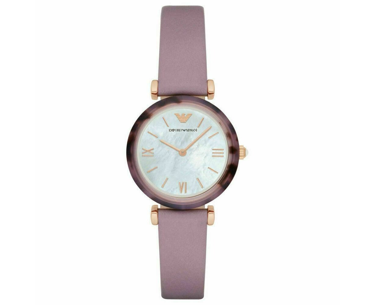 Emporio Armani Gianni Mother of Pearl Dial Purple Leather Strap Watch For Women - AR11003 Watches Emporio Armani   