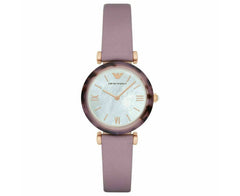 Emporio Armani Gianni Mother of Pearl Dial Purple Leather Strap Watch For Women - AR11003 Watches Emporio Armani   