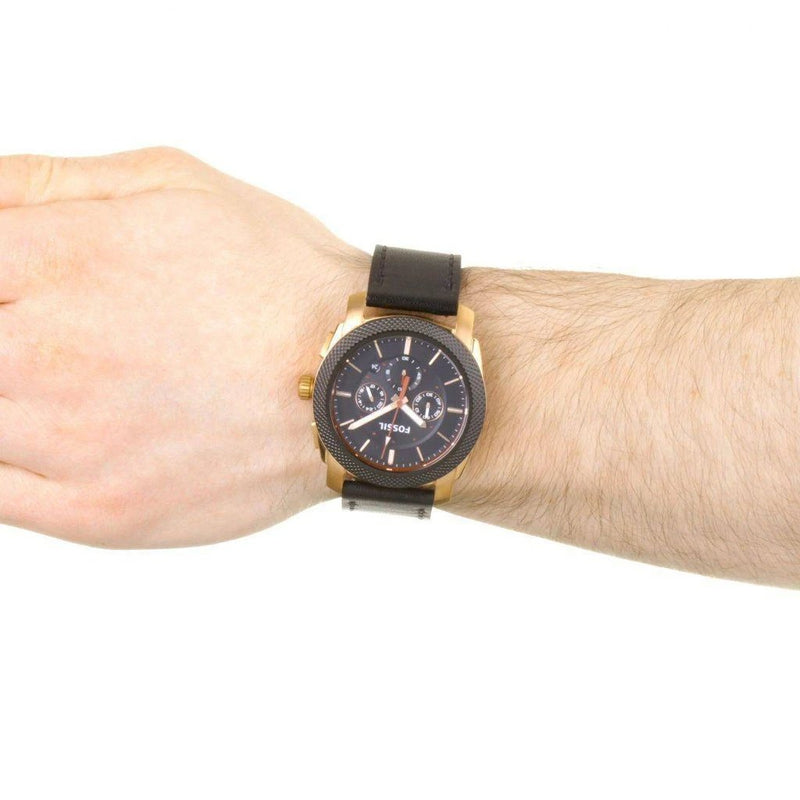 Fossil Machine Chronograph Black Dial Black Leather Strap Watch for Men - FS5120 Watches Fossil   