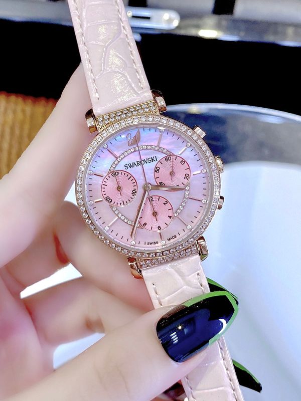 Swarovski Passage Chrono Pink Dial Pink Leather Strap Watch for Women - 5580352 Watches Swarovski   