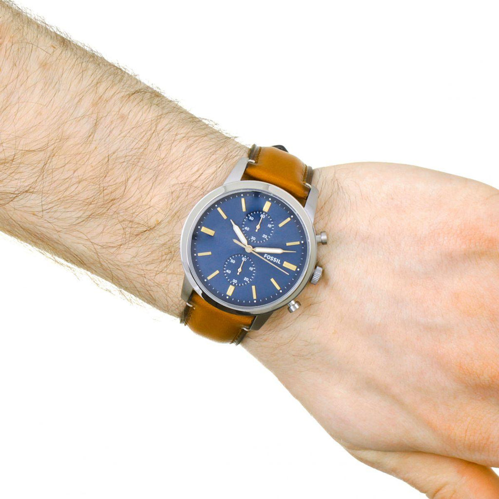 Fossil Townsman Chronograph Blue Dial Brown Leather Strap Watch for Men - FS5279 Watches Fossil   