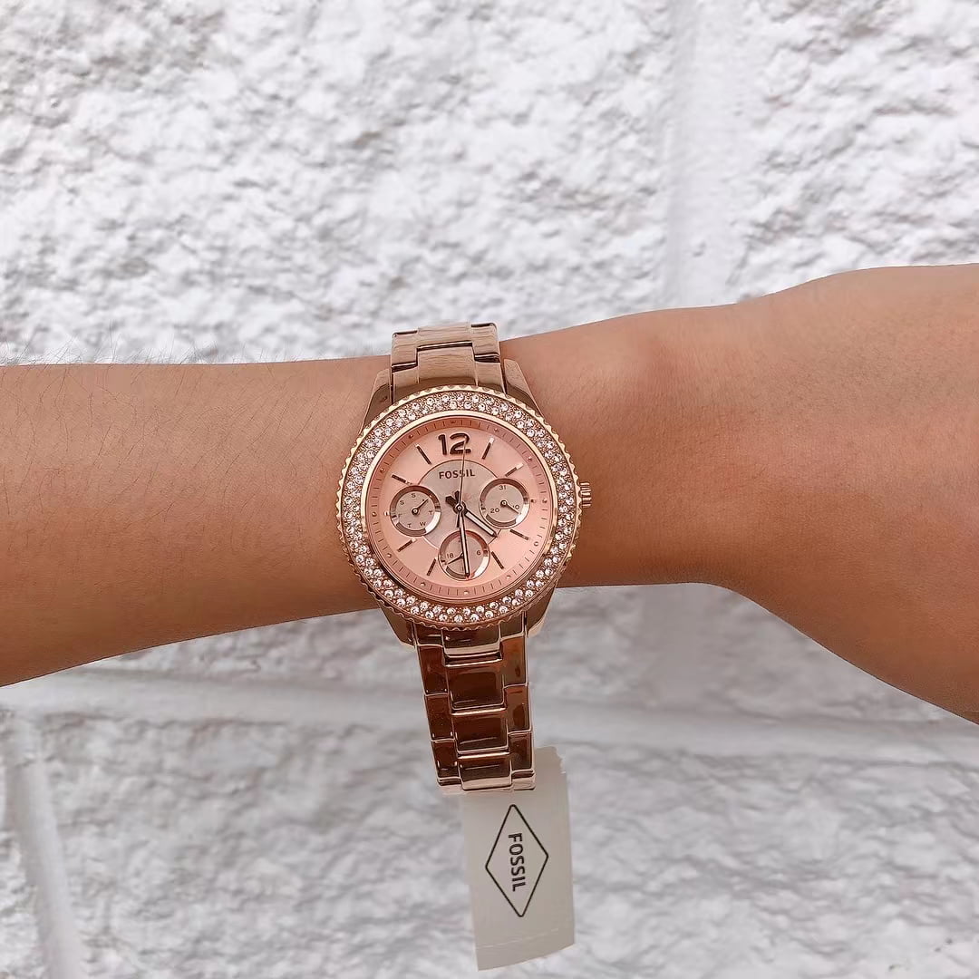 Fossil Stella Rose Gold Dial Rose Gold Steel Strap Watch for Women - ES3590 Watches Fossil   