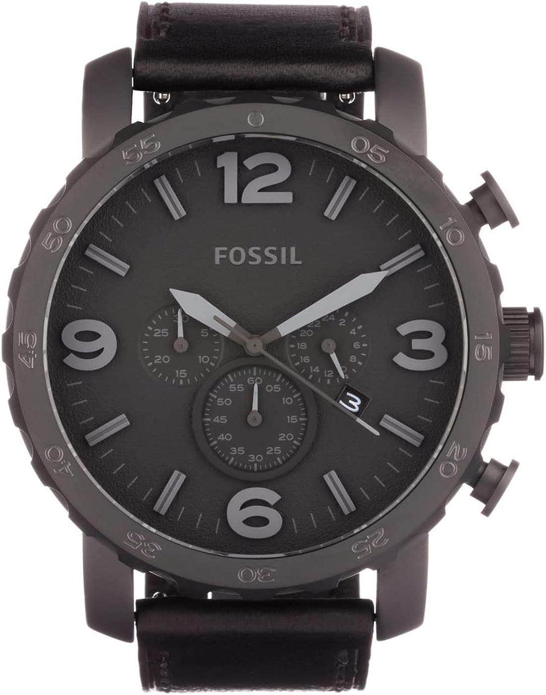 Fossil Nate Chronograph Black Dial Black Leather Strap Watch for Men - JR1354 Watches Fossil   