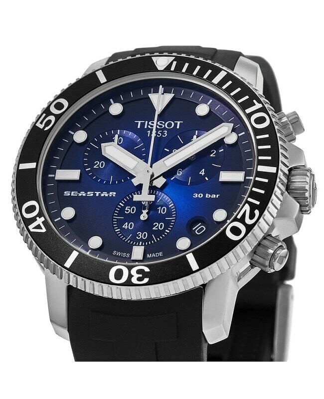 Tissot Seastar 1000 Chronograph Blue Dial Black Rubber Strap Watch For Men - T120.417.17.041.00 Watches Tissot   