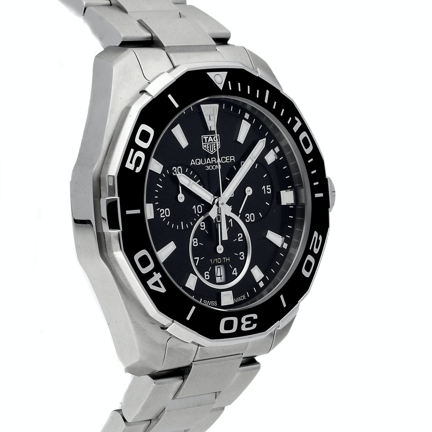 Tag Heuer Aquaracer Quartz Chronograph Black Dial Silver Steel Strap Watch for Men - CAY111A.BA0927 Watches Tag Heuer   