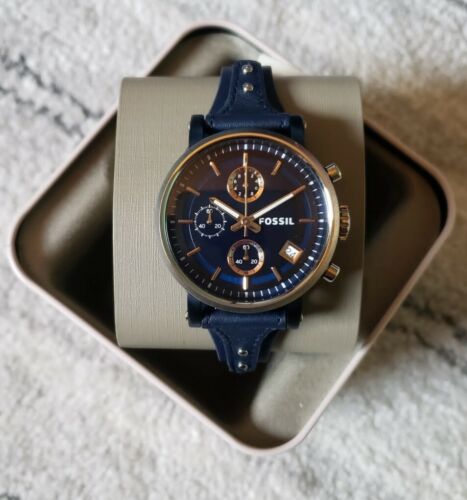 Fossil Boyfriend Sport Chronograph Blue Dial Blue Leather Strap Watch for Women - ES4113 Watches Fossil   