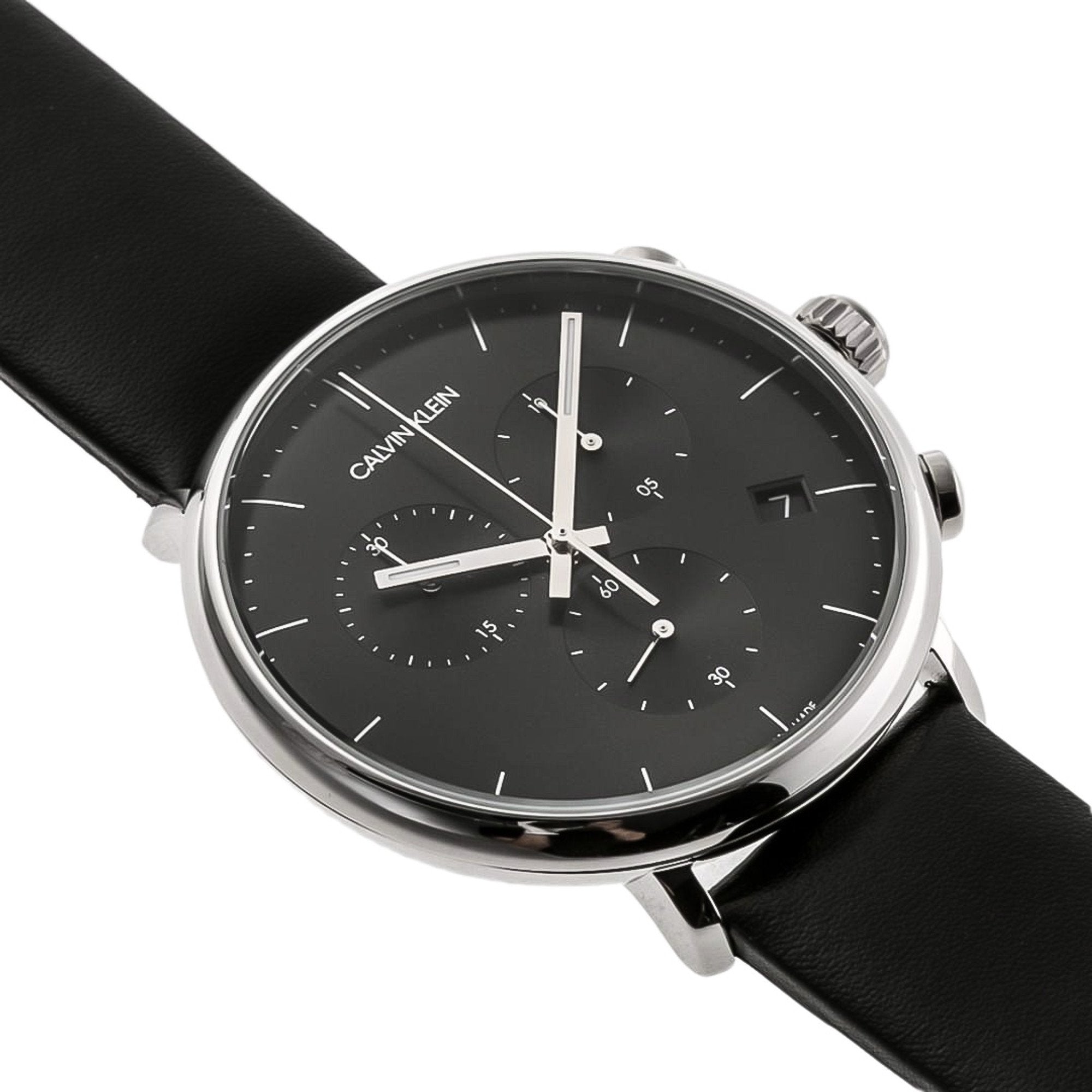 Calvin Klein High Noon Chronograph Black Dial Black Leather Strap Watch for Men - K8M271C1 Watches Calvin Klein   