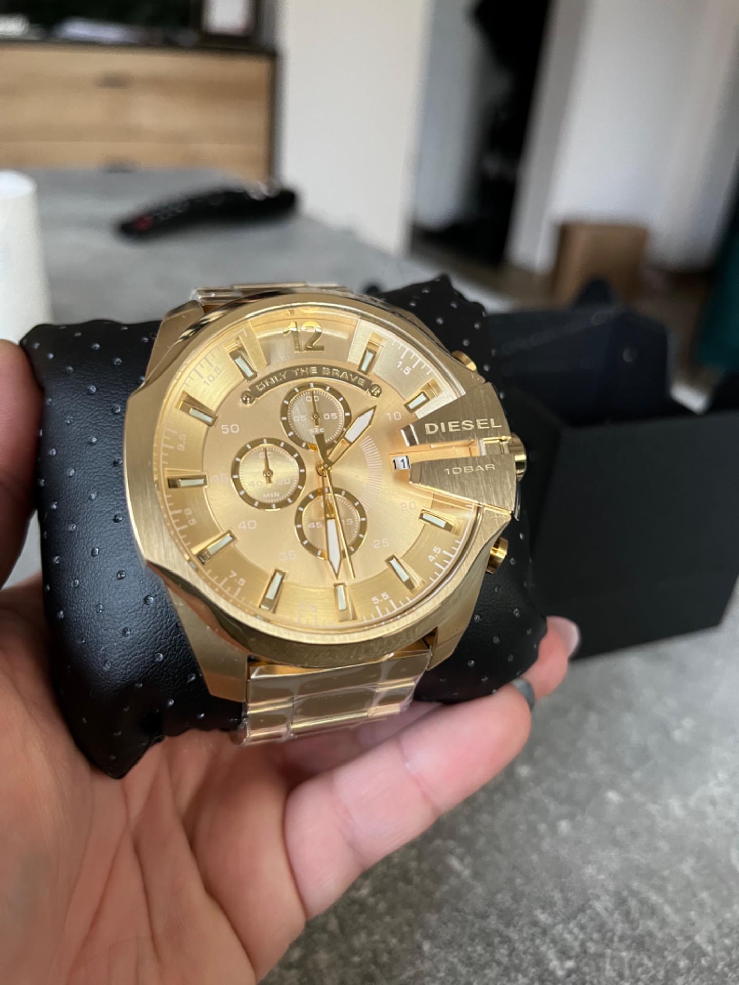 Diesel Mega Chief Gold Dial Gold Stainless Steel Chronograph Watch For Men - DZ4360 Watches Diesel   