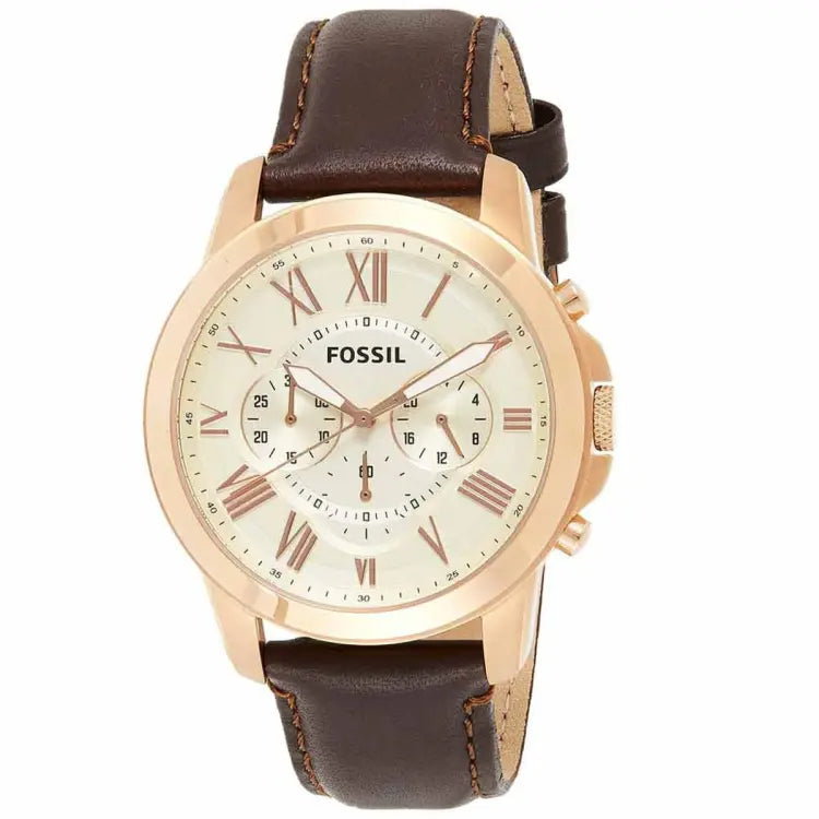 Fossil Grant Chronograph White Dial Brown Leather Strap Watch for Men - FS4991 Watches Fossil   