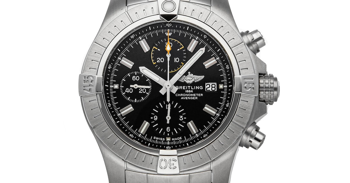 Breitling Avenger Chronograph 45mm Black Dial Silver Steel Strap Watch for Men - A13317101B1A1 Watches Breitling   