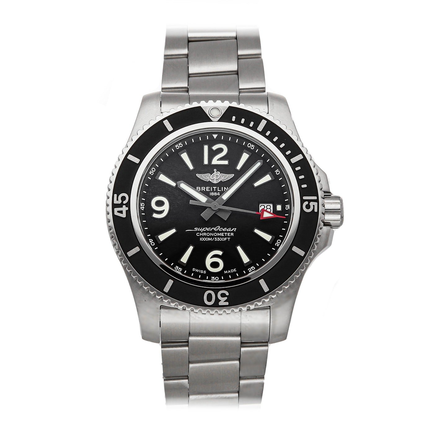 Breitling Superocean Automatic 44mm Black Dial Silver Steel Strap Watch for Men - A17367D71B1A1 Watches Breitling   