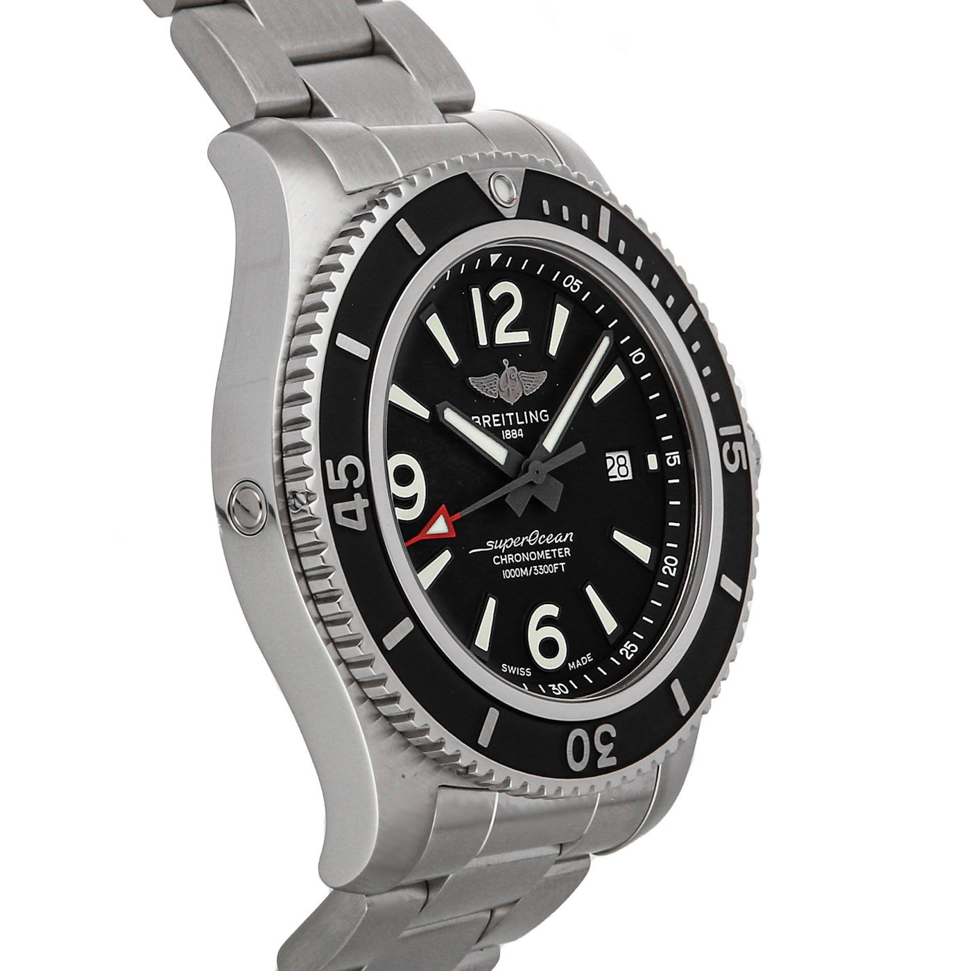 Breitling Superocean Automatic 44mm Black Dial Silver Steel Strap Watch for Men - A17367D71B1A1 Watches Breitling   