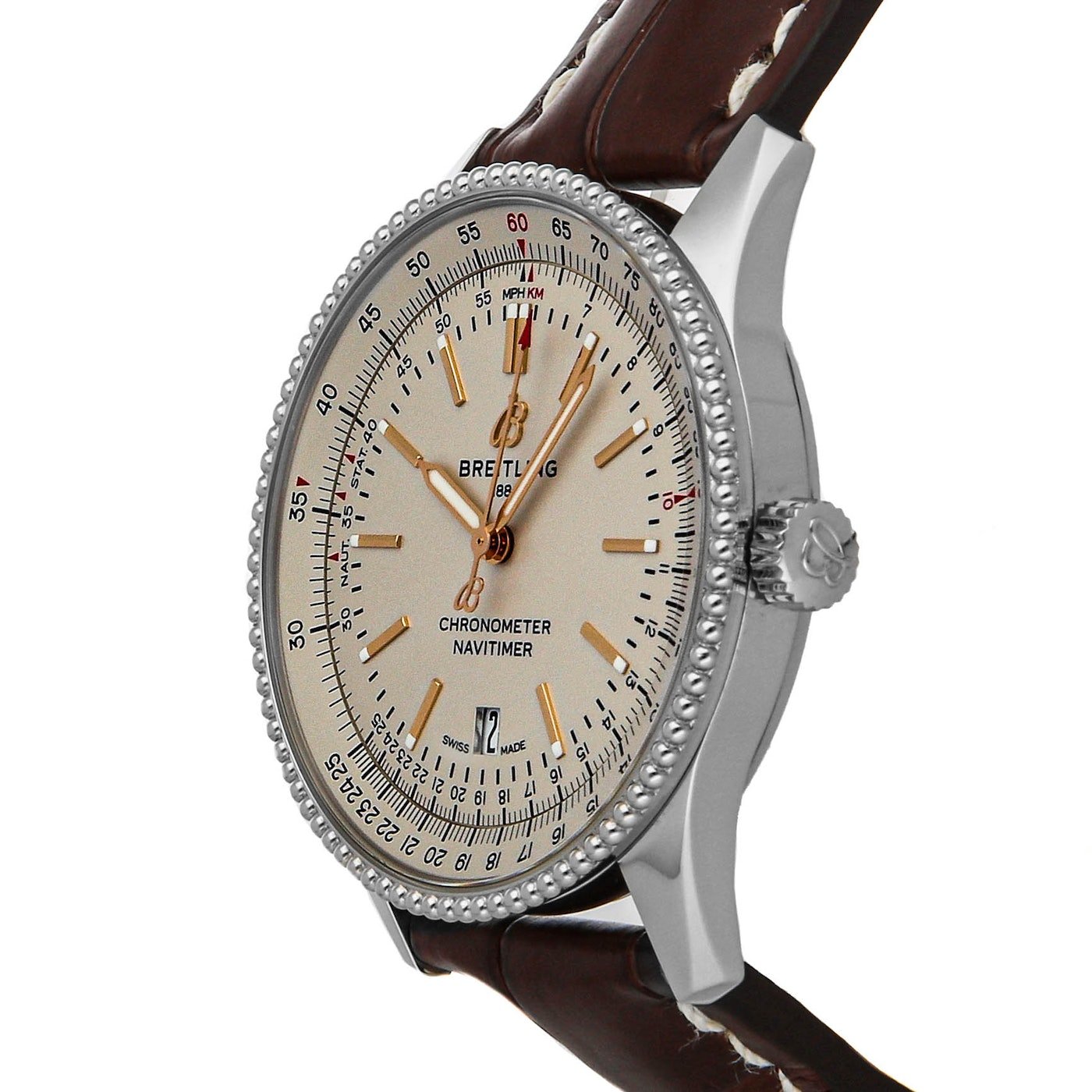 Breitling Navitimer 1 Automatic 41mm White Dial Brown Leather Strap Mens Watch - A17326211G1P1 Watches Breitling   