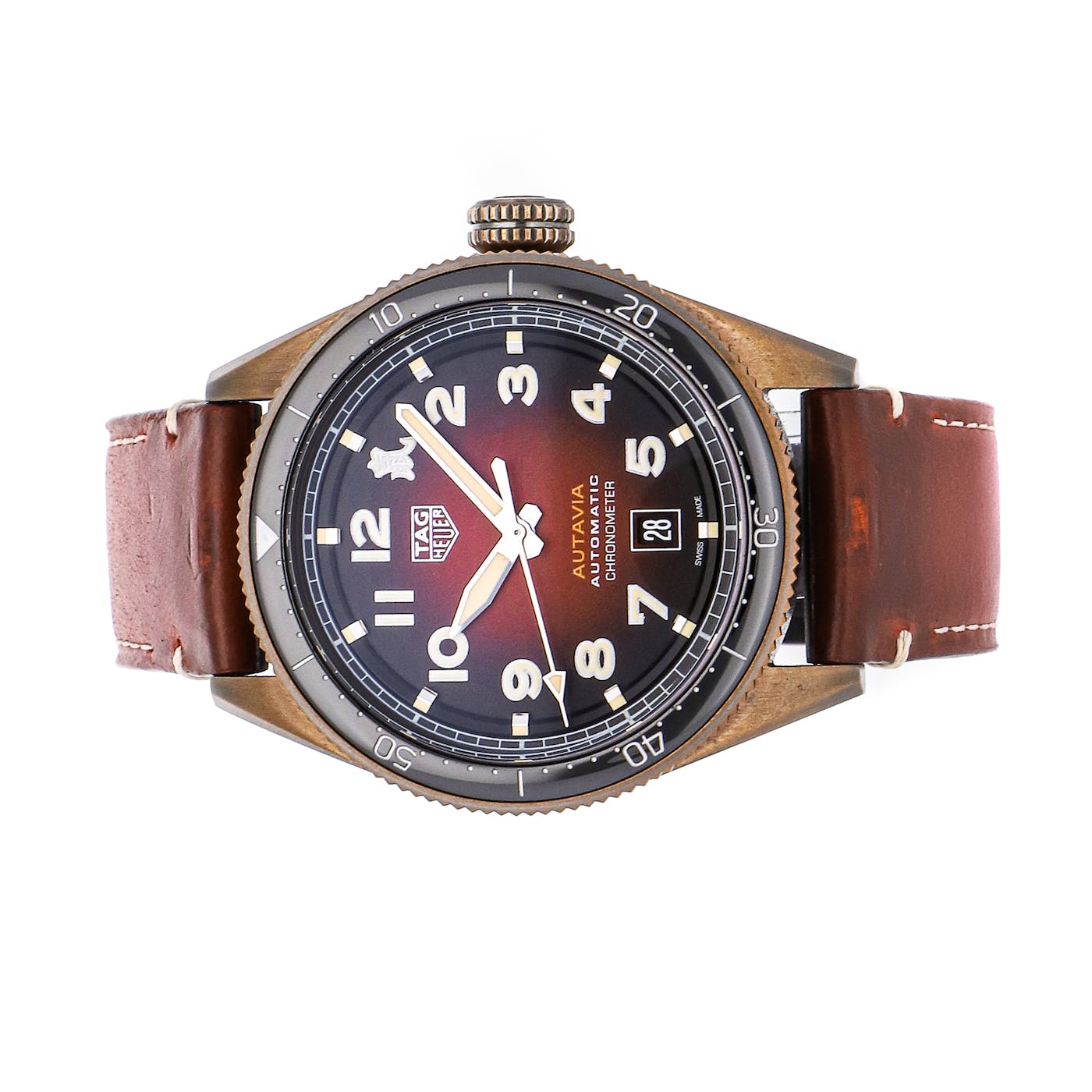 Tag Heuer Autavia Calibre 5 Chinese New Year Maroon Dial Maroon Leather Strap Watch for Men - WBE5193.FC8300 Watches Tag Heuer   