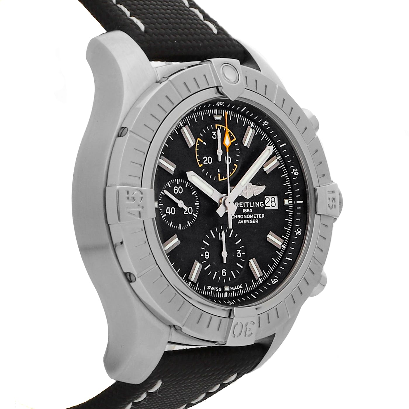 Breitling Avenger Chronograph 45mm Black Dial Black Leather Strap Watch for Men - A13317101B1X1 Watches Breitling   
