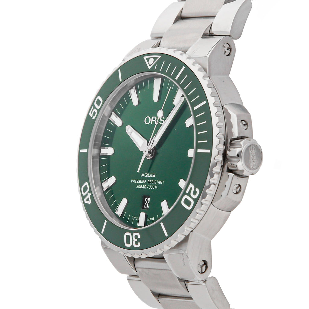 Oris Aquis Date Green Dial Silver Steel Strap Watch For Men - 0173377304157-0782405PEB