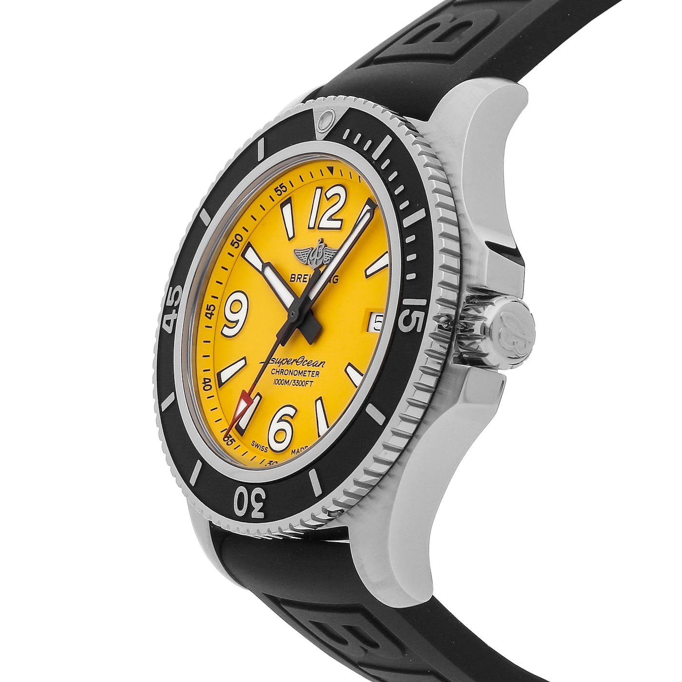 Breitling Superocean Automatic 44mm Yellow Dial Black Rubber Strap Watch for Men - A17367021I1S1 Watches Breitling   