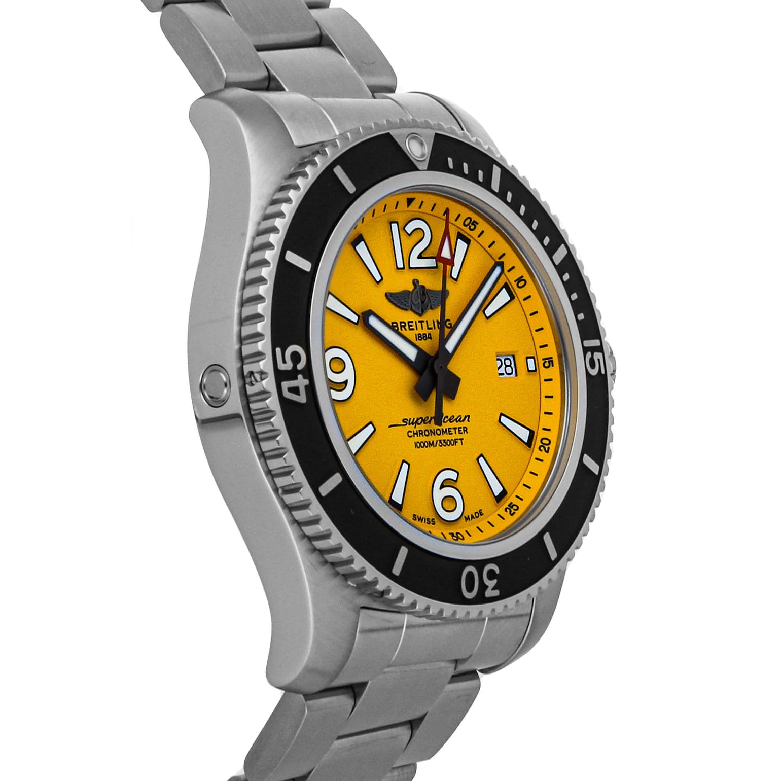 Breitling Superocean II Automatic 44mm Yellow Dial Silver Steel Strap Watch for Men - A17367021I1A1 Watches Breitling   