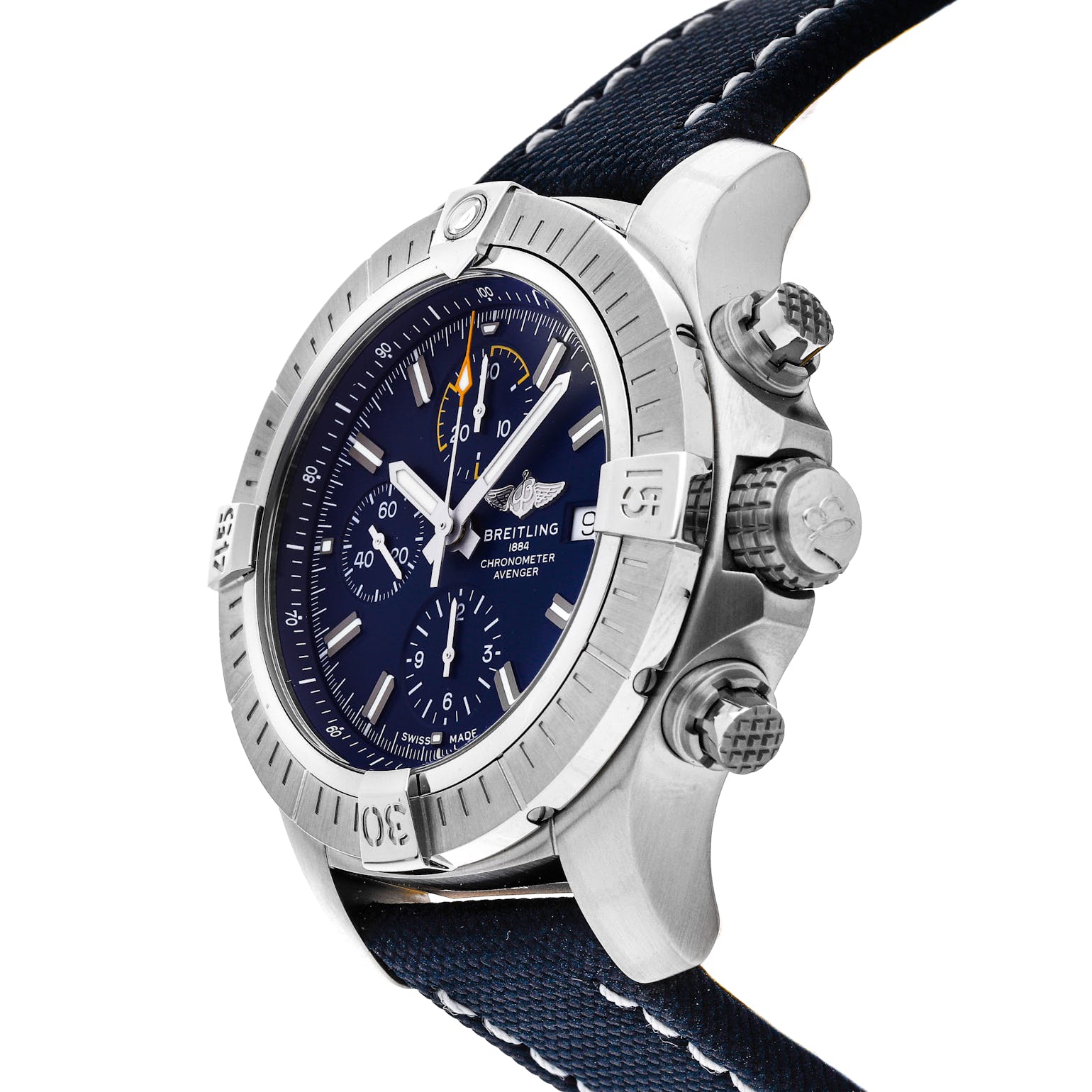 Breitling Avenger Chronograph 45mm Blue Dial Blue Calfskin Strap Watch for Men - A13317101C1X2 Watches Breitling   