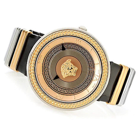 Versace V Metal Icon Gold Dial Black & Silver & Gold Strap Watch for Women - VLC020014 Watches Versace   