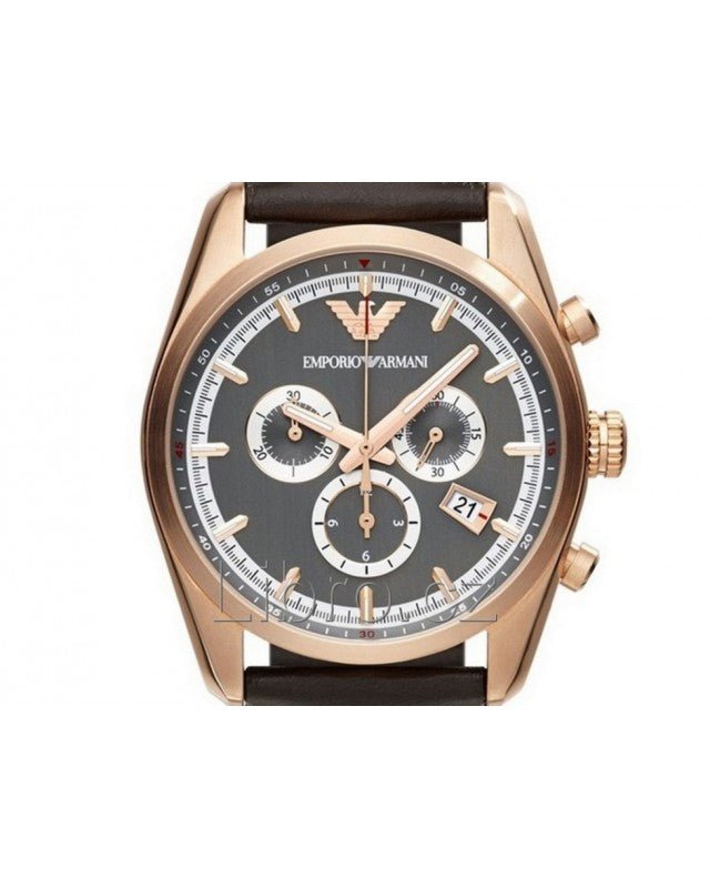 Emporio Armani Chronograph Gray Dial Brown Leather Strap Watch For Men - AR6043 Watches Emporio Armani   