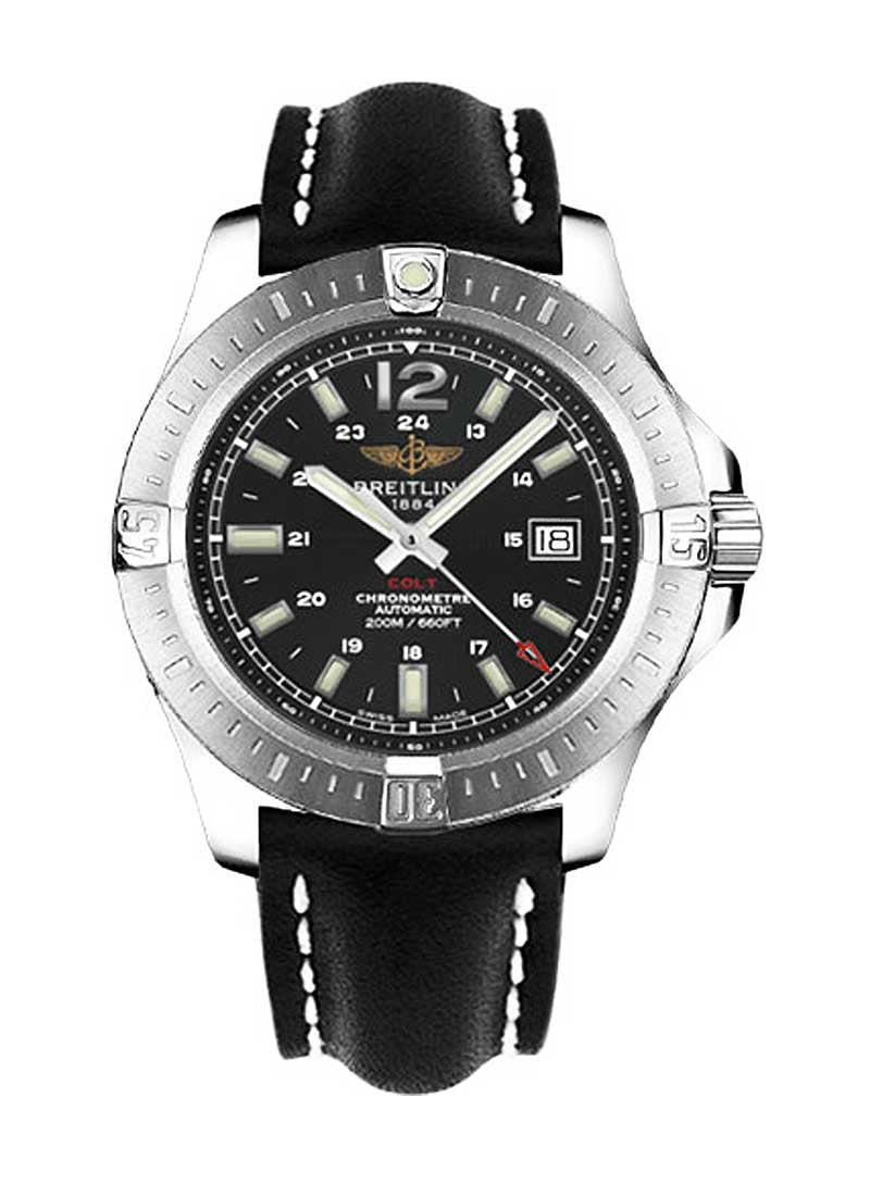 Breitling Colt Automatic 44mm Black Dial Leather Strap Mens Watch - A1738811/BD44/435X Watches Breitling   