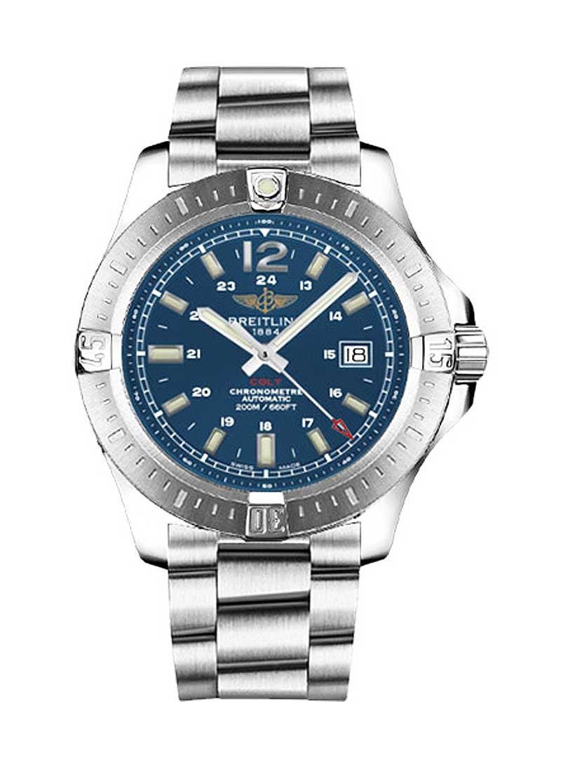 Breitling Colt Automatic 44mm Blue Dial Silver Steel Strap Mens Watch - A1738811/C906/173A Watches Breitling   