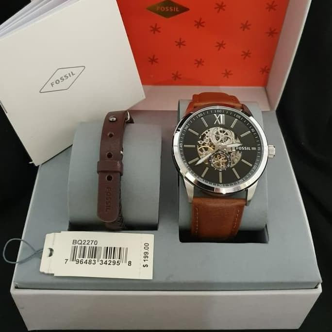 Fossil Flynn Automatic Black Dial Brown Leather Strap Watch for Men - BQ2270 Watches Fossil   