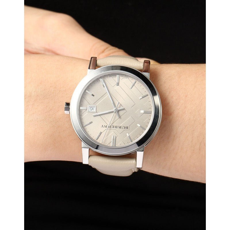 Burberry The City Silver Dial Beige Leather Strap Unisex Watch - BU9010 Watches Burberry   