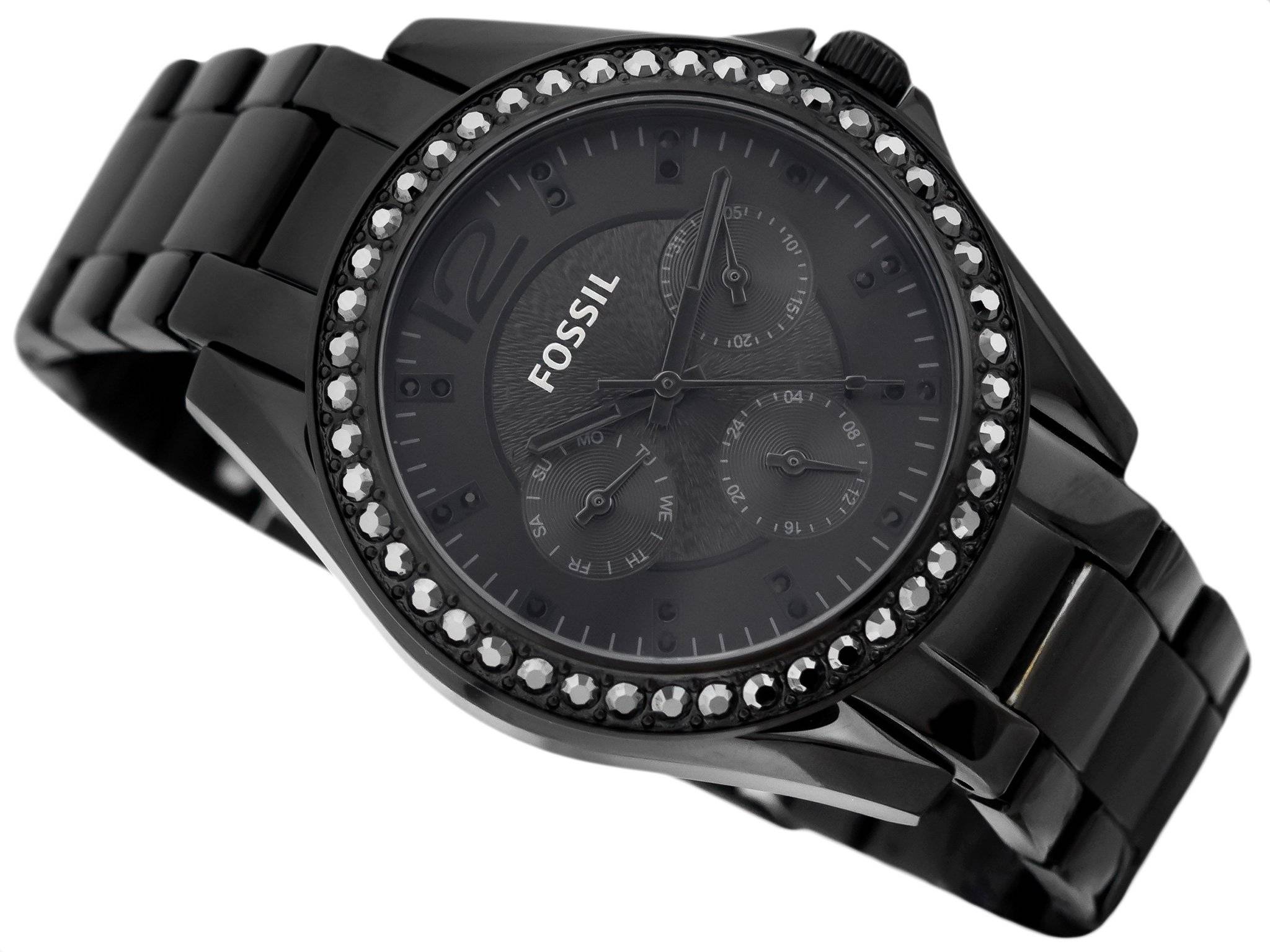 Fossil Riley Multifunction Black Dial Black Steel Strap Watch for Women - ES4519 Watches Fossil   