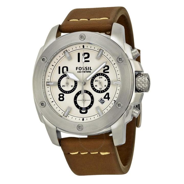 Fossil Modern Machine White Dial Brown Leather Strap Watch for Men - FS4929 Watches Fossil   