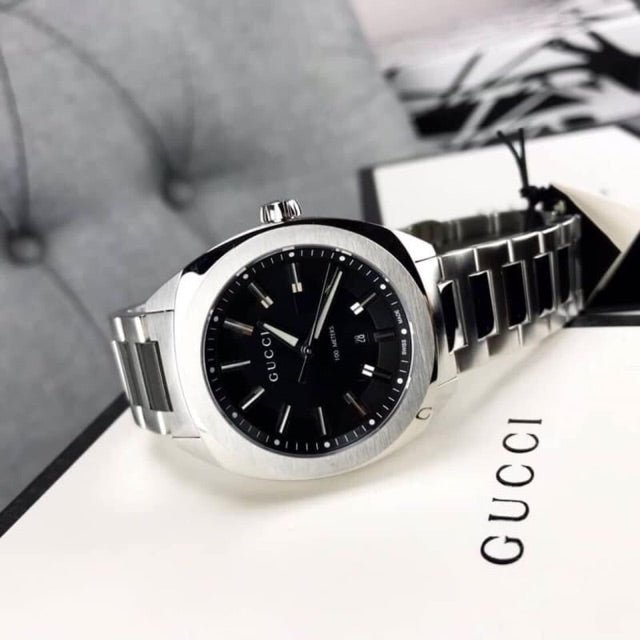 Gucci GG2570 Black Dial Silver Steel Strap Watch For Men - YA142401 Watches Gucci   