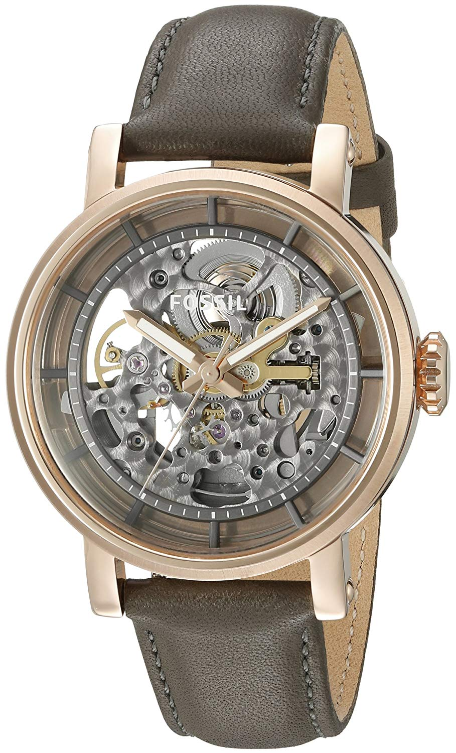 Fossil Boyfriend Automatic Skeleton Grey Dial Grey Leather Strap Watch for Women - ME3089 Watches Fossil   