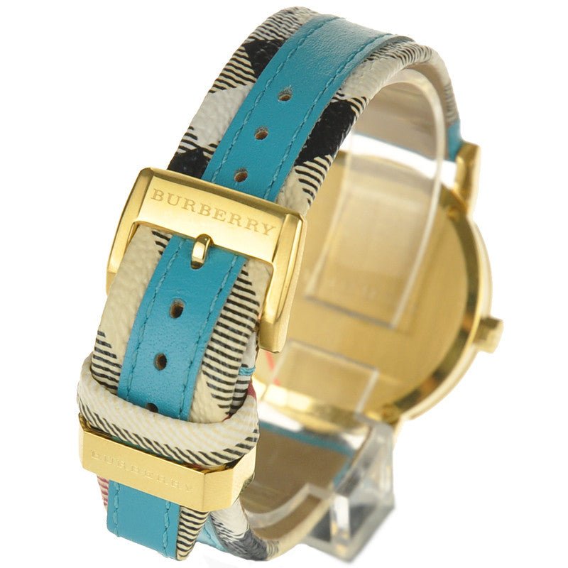 Burberry The City Gold Dial Turquoise Leather Strap Watch for Women - BU9018 Watches Burberry   