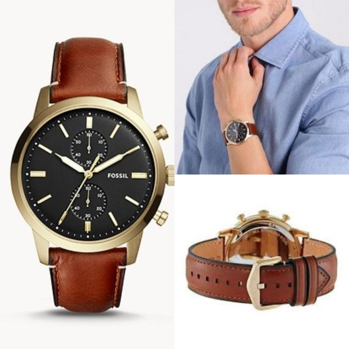 Fossil Townsman Chronograph Black Dial Brown Leather Strap Watch for Men - FS5338 Watches Fossil   