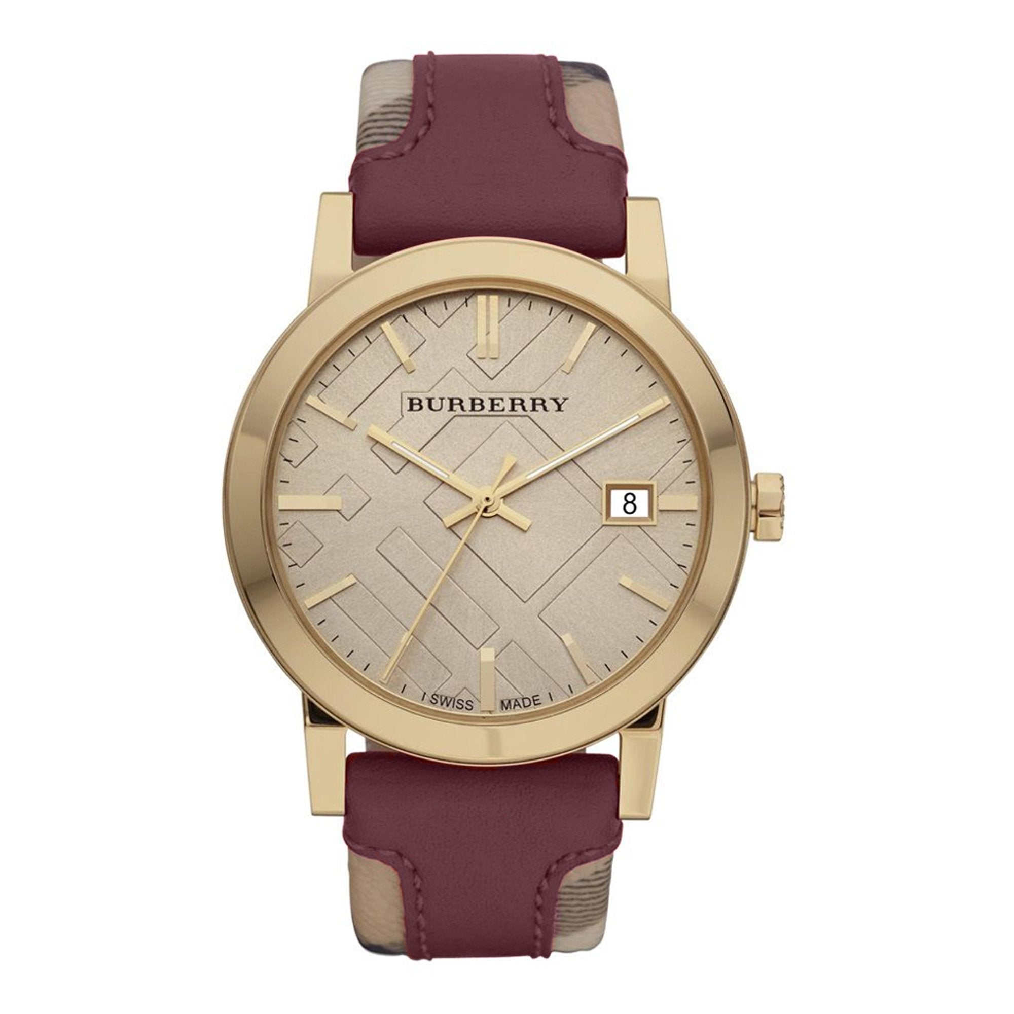 Burberry The City Gold Dial Maroon Leather Strap Watch for Women - BU9017 Watches Burberry   