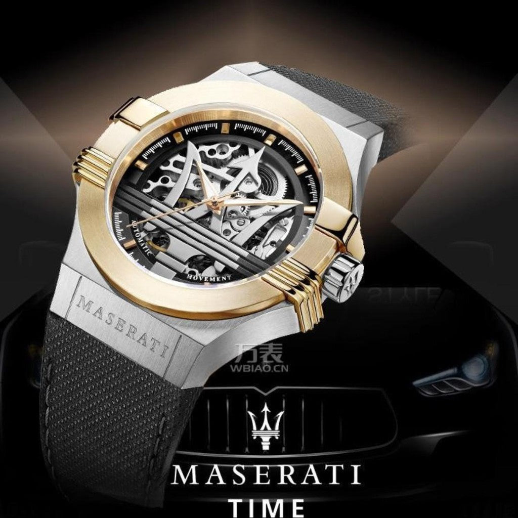 Maserati Potenza Automatic Skeleton Dial Black Strap Watch For Men - R8821108011 Watches Maserati   