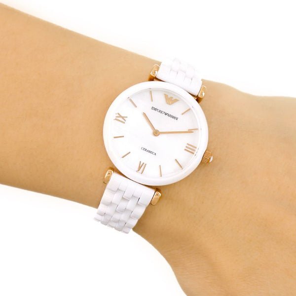 Emporio Armani Ceramica Mother of Pearl Dial White Ceramic Strap Watch For Women - AR1486 Watches Emporio Armani   