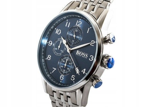 Hugo Boss Navigator Chronograph Blue Dial Silver Steel Strap Watch for Men - 1513498 Watches Hugo Boss   