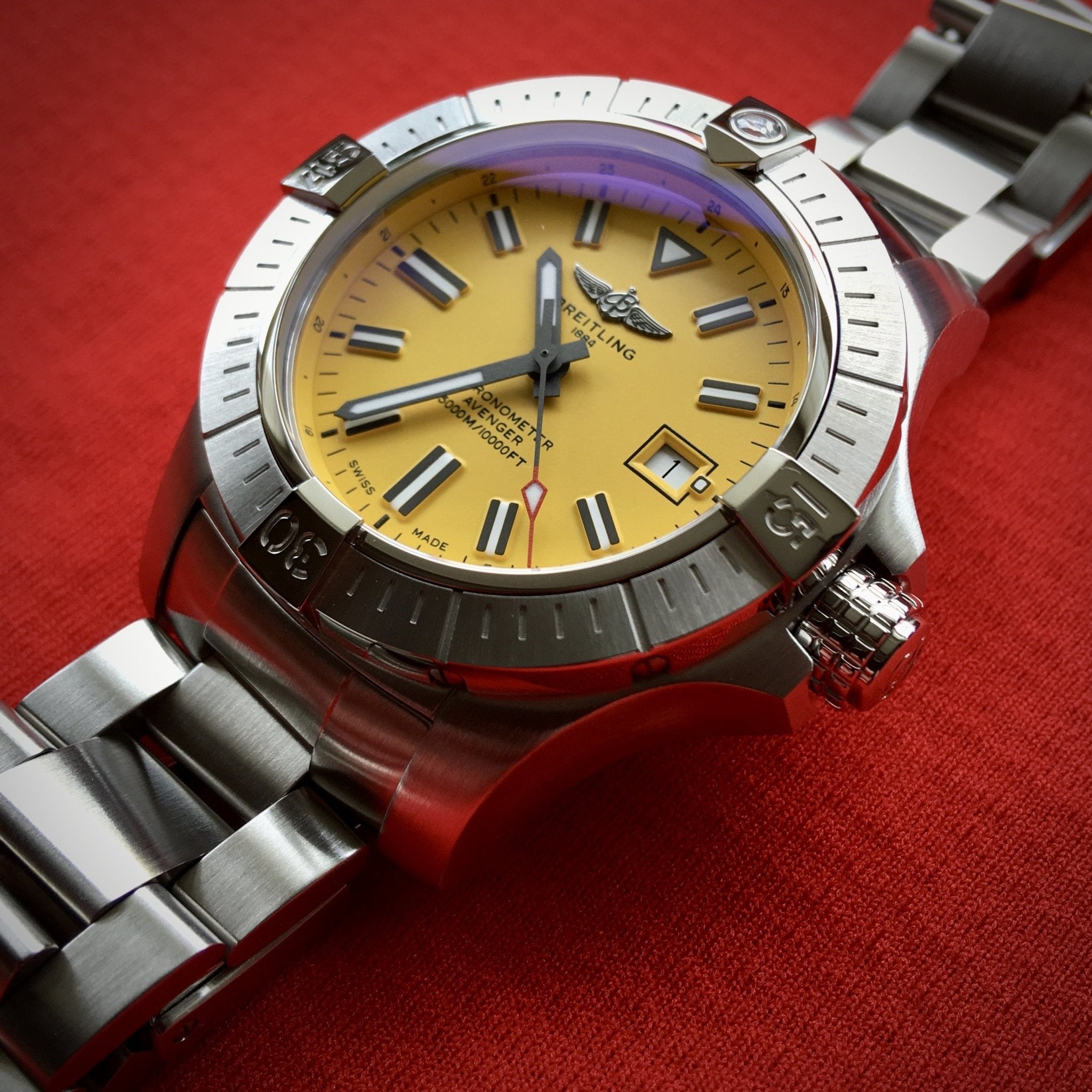 Breitling Avenger Automatic 45mm Seawolf Yellow Dial Silver Steel Strap Strap Watch for Men - A17319101/1A1 Watches Breitling   