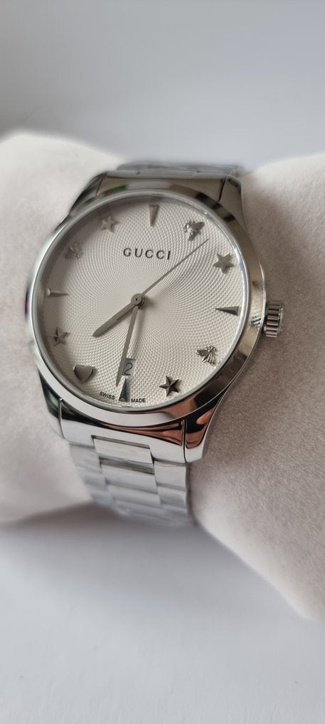 Gucci G Timeless White Dial Silver Steel Strap Watch For Women - YA1264028A Watches Gucci   