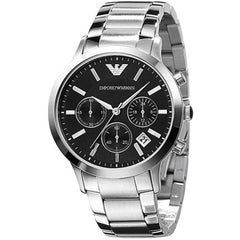 Emporio Armani Classic Chronograph Black Dial Silver Stainless Steel Strap Watch For Men - AR2434 Watches Emporio Armani   