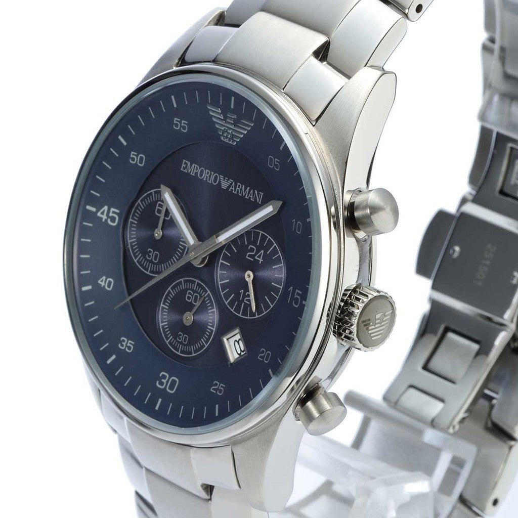 Emporio Armani Sportivo Chronograph Blue Dial Silver Stainless Steel Watch For Men - AR5860 Watches Emporio Armani   