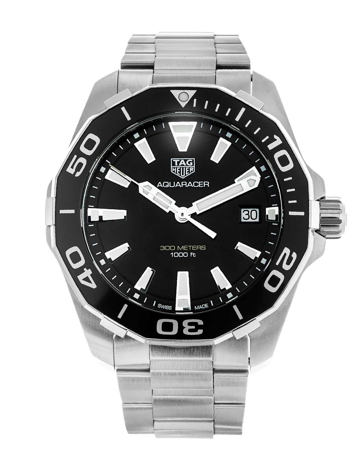 Tag Heuer Aquaracer Black Dial Silver Steel Strap Watch for Men - WAY111A.BA0928 Watches Tag Heuer   