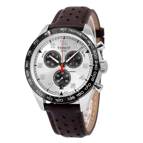 Tissot T Sport PRS 516 Chronograph Silver Dial Brown Leather Strap Watch for Men - T131.617.16.032.00 Watches Tissot   