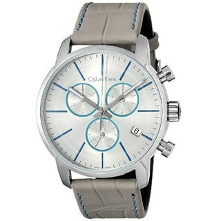 Calvin Klein City Chronograph White Dial White Leather Strap Watch for Men - K2G271Q4 Watches Calvin Klein   