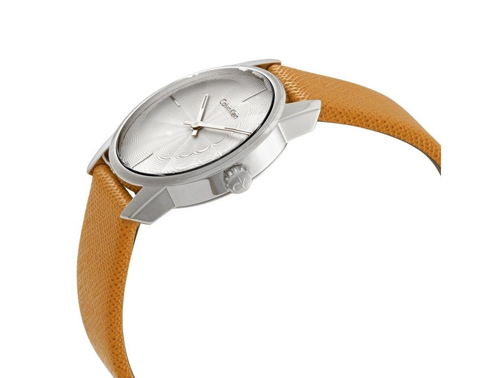 Calvin Klein City Silver Dial Orange Leather Strap Watch for Women - K2G231G6 Watches Calvin Klein   