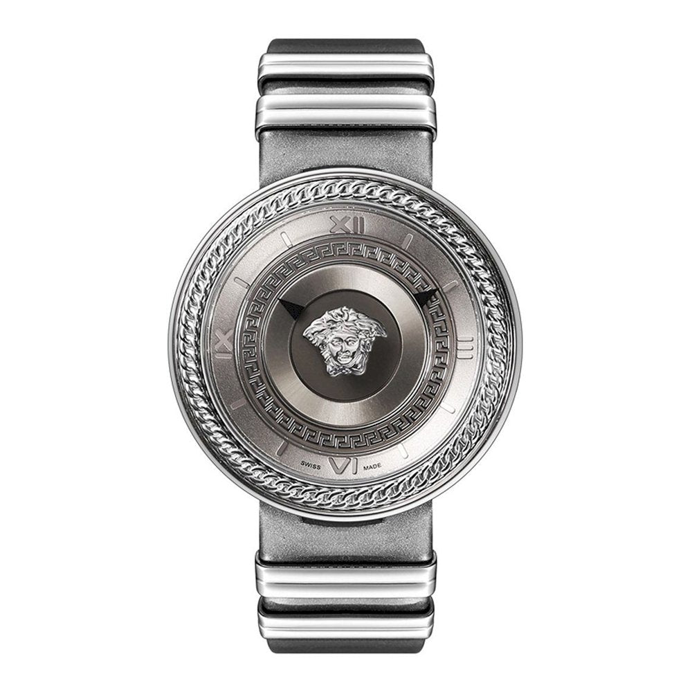 Versace V Metal Icon Silver Dial Silver & Grey Strap Watch for Women - VLC120016 Watches Versace   